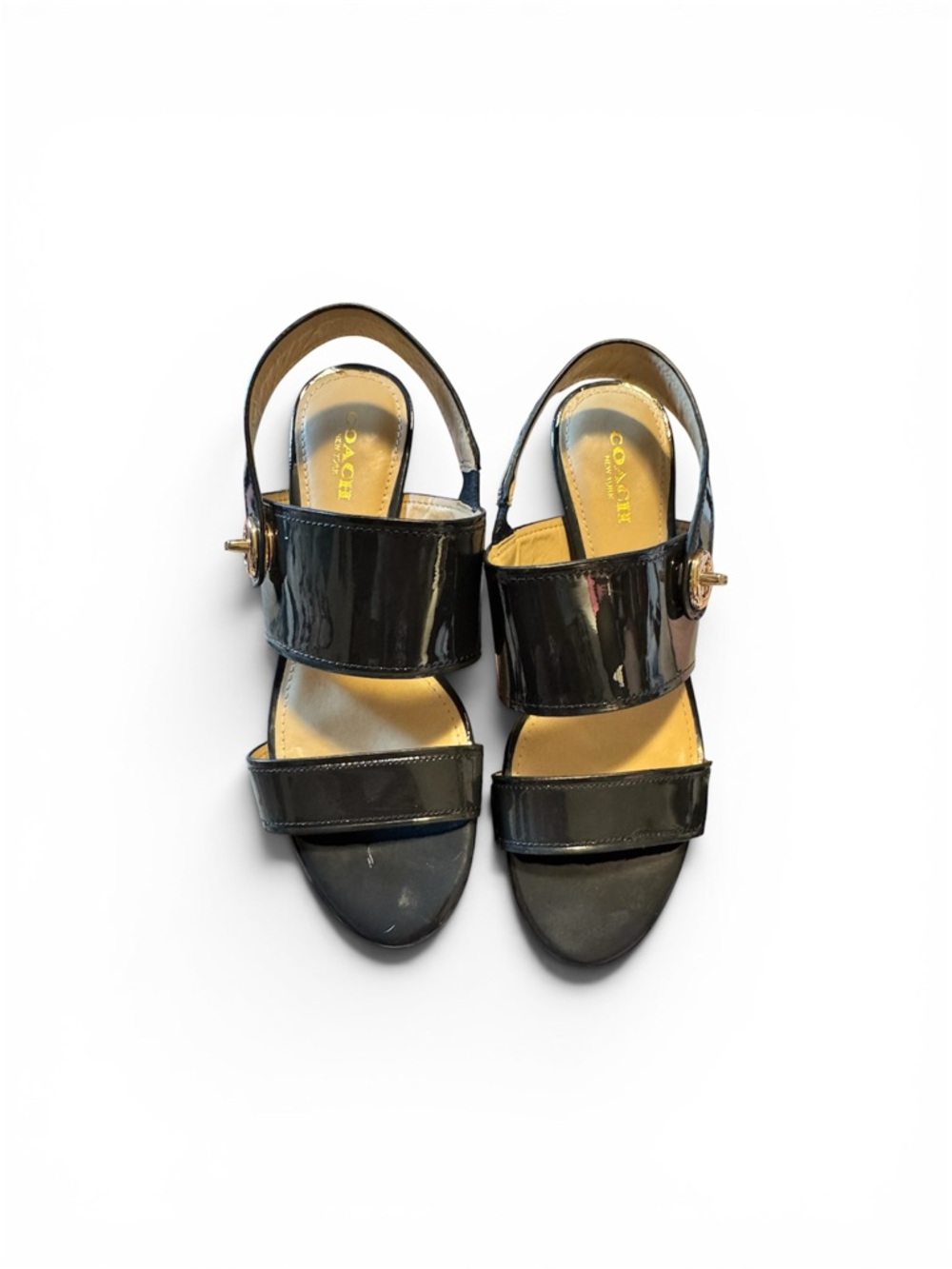 Coach Black Patent Leather Slingback Heels with Gold-Tone Accent